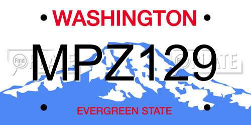 MPZ129 Washington License Plate