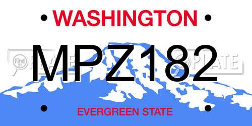 MPZ182 Washington License Plate