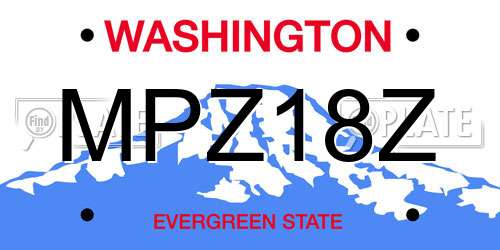 MPZ18Z Washington License Plate