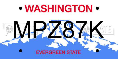 MPZ87K Washington License Plate