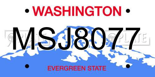 MSJ8077 Washington License Plate