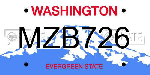 MZB726 Washington License Plate
