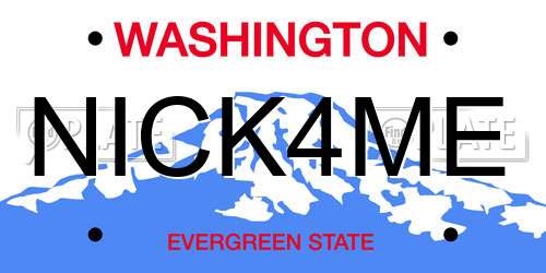 NICK4ME Washington License Plate