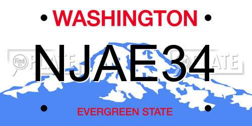 NJAE34 Washington License Plate