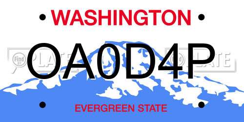 OA0D4P Washington License Plate