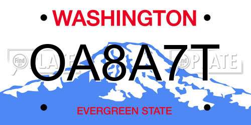 OA8A7T Washington License Plate