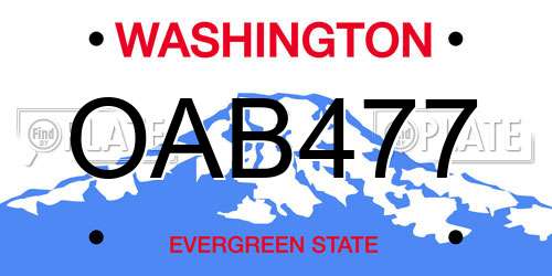 OAB477 Washington License Plate