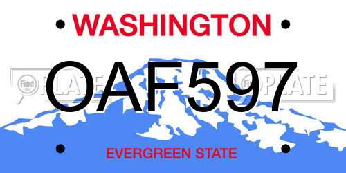 OAF597 Washington License Plate