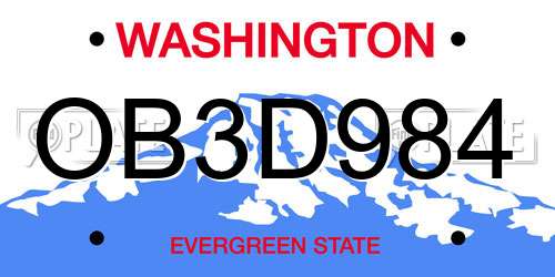 OB3D984 Washington License Plate