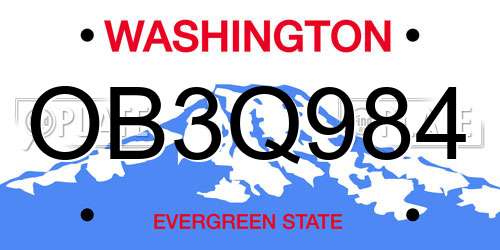 OB3Q984 Washington License Plate