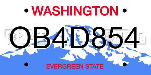 OB4D854 Washington License Plate