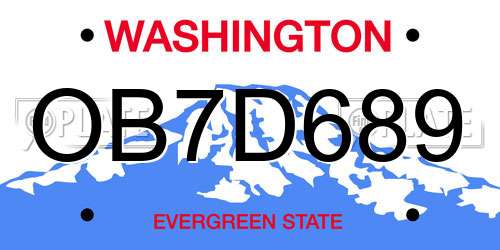 OB7D689 Washington License Plate