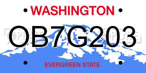 OB7G203 Washington License Plate