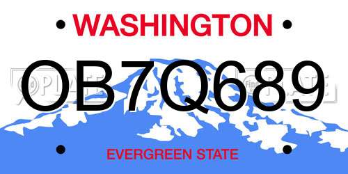 OB7Q689 Washington License Plate