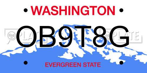 OB9T8G Washington License Plate