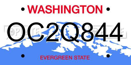 OC2Q844 Washington License Plate