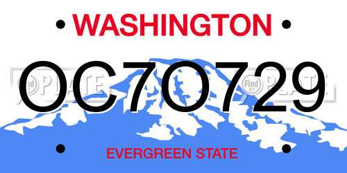 OC7O729 Washington License Plate