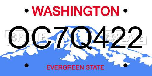 OC7Q422 Washington License Plate