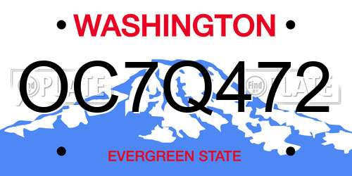 OC7Q472 Washington License Plate