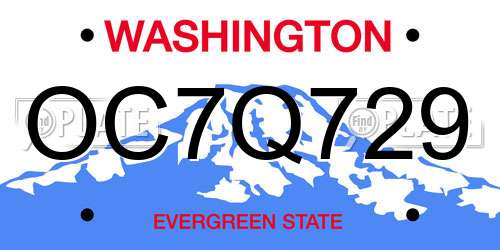 OC7Q729 Washington License Plate