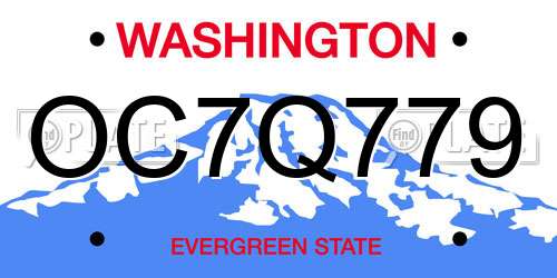 OC7Q779 Washington License Plate