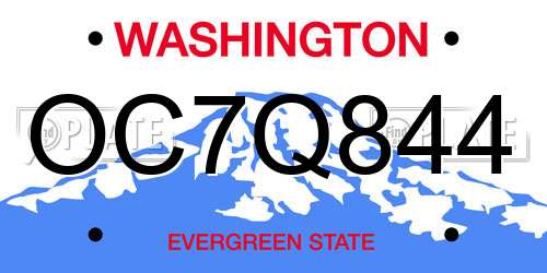 OC7Q844 Washington License Plate