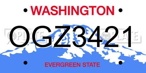 OGZ3421 Washington License Plate