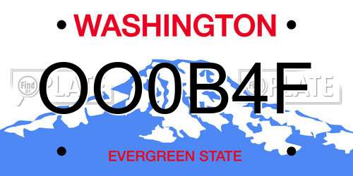 OO0B4F Washington License Plate