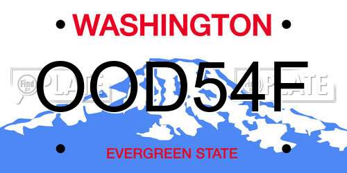 OOD54F Washington License Plate