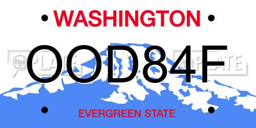 OOD84F Washington License Plate