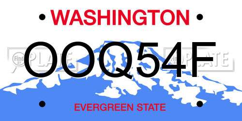 OOQ54F Washington License Plate