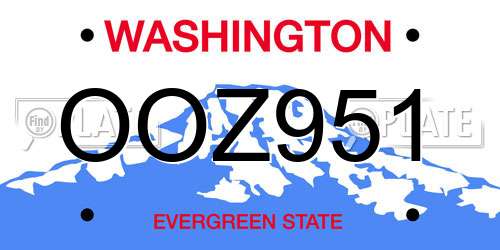OOZ951 Washington License Plate