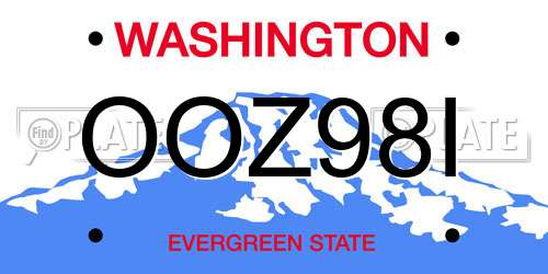 OOZ98I Washington License Plate