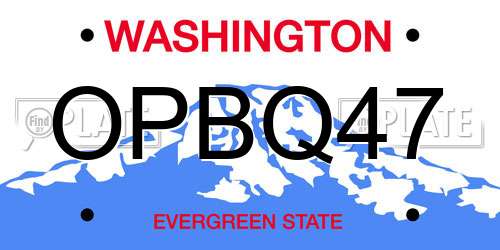 OPBQ47 Washington License Plate