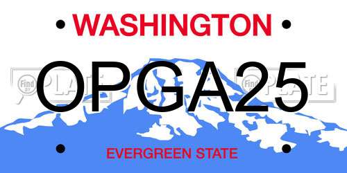 OPGA25 Washington License Plate