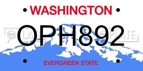 OPH892 Washington License Plate