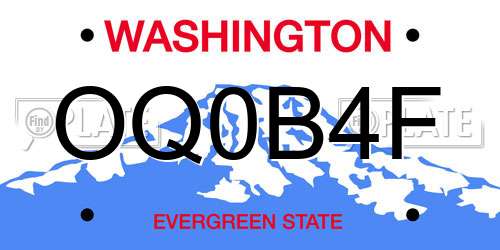OQ0B4F Washington License Plate
