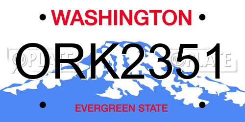 ORK2351 Washington License Plate