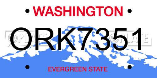 ORK7351 Washington License Plate