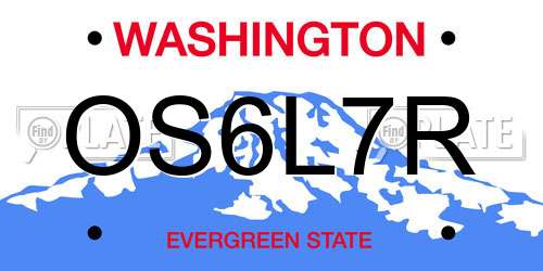OS6L7R Washington License Plate