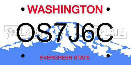 OS7J6C Washington License Plate
