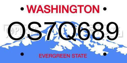 OS7Q689 Washington License Plate