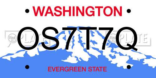 OS7T7Q Washington License Plate