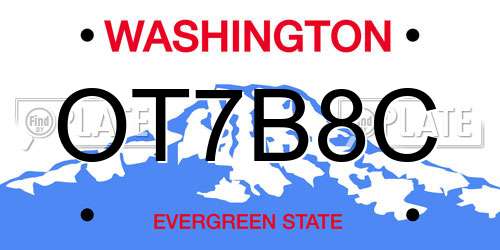OT7B8C Washington License Plate