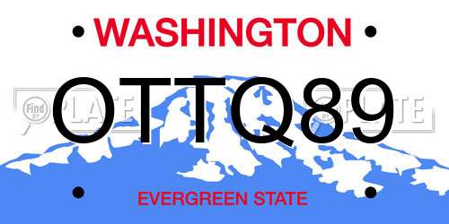 OTTQ89 Washington License Plate