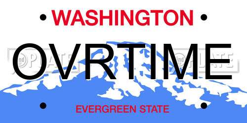 OVRTIME Washington License Plate