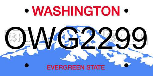 OWG2299 Washington License Plate