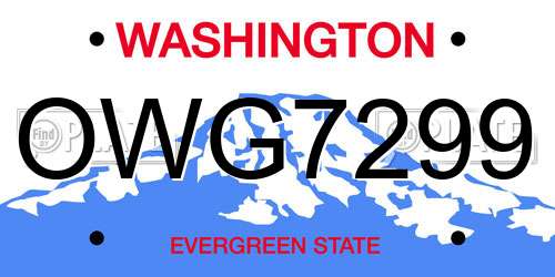 OWG7299 Washington License Plate