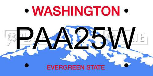 PAA25W Washington License Plate
