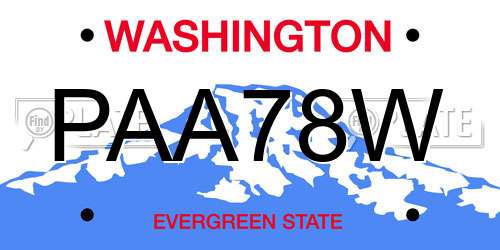 PAA78W Washington License Plate